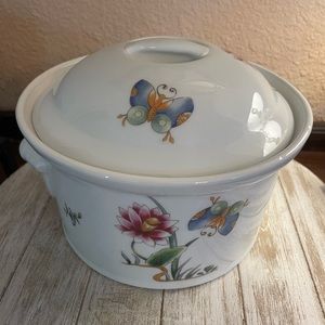 Louis Lourioux France Le Faune Floral & Butterfly Porcelain Covered Dish
